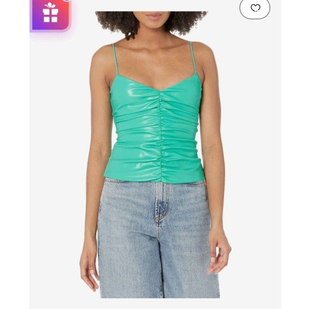 7 for all mankind NWT (L) Ruched faux leather cami, slim fit,sweetheart neckline